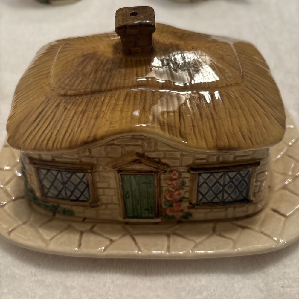 VINTAGE Crown Winsor ENGLAND CROFT COTTAGE Hand painted BUTTER KEEPER DISH #4815